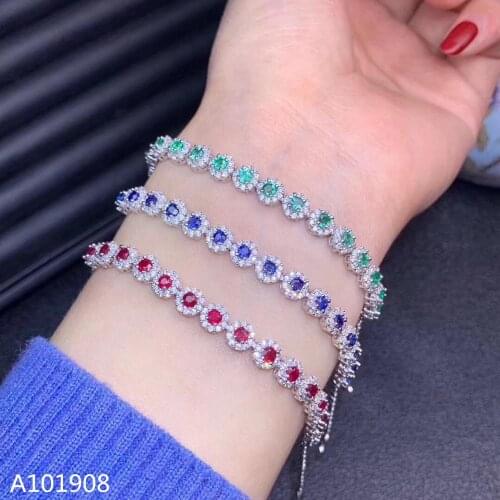 KJJEAXCMY boutique jewelry 925 sterling silver inlaid Natural Sapphire Emerald Ruby Womens Bracelet support detection