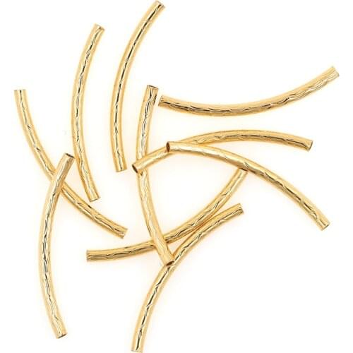 10PCS Brass Gold Curved Crimp Long Tube Spacer Beads for DIY Jewerly Making