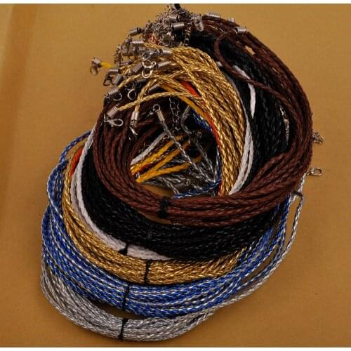 100pcs Adjustable 3mm Braided Leather Cord Necklace PU Leather Rope Leather String Jewelry Making Supplies