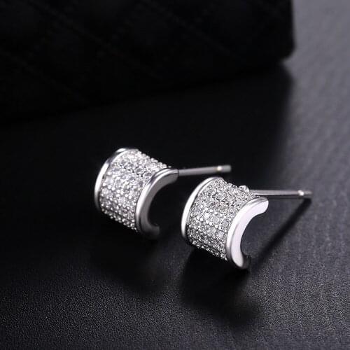 2020 New Fashion Temperament Contracted Geometric Micro Pave Shining Crystal Arc Stud Earrings For Women Sweet Fairy Earrings