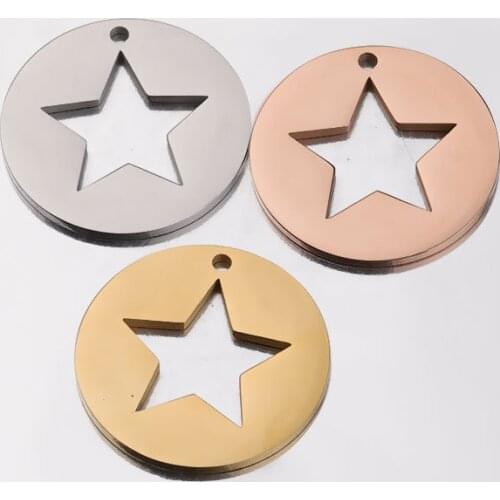 5Pcs High Quality Stainless Steel Round Hollow Five-Pointed Star Charms Pendant Diy Earrings Necklace Bracelet Jewelry Making