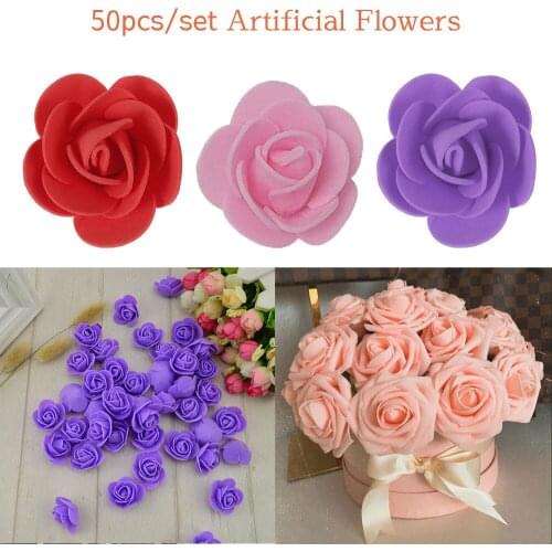 50pcs 3cm Artificial Rose Buds Fake Flower Heads DIY Silkflower Handmade Craft Supplies Wedding Garden Home Party Decoration