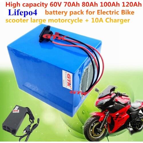 Lifepo4 60V 70Ah 80Ah 100Ah 120Ah Power battery pack for Electric Bike scooter large motorcycle + 73v 10A Charger High capacity