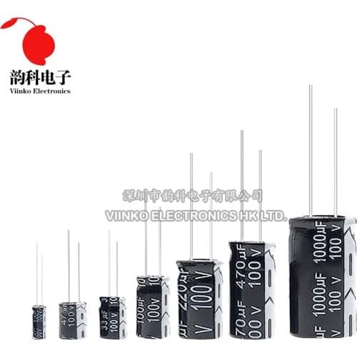 100V Aluminum Electrolytic Capacitor 1UF 2.2UF 3.3UF 4.7UF 10UF 22UF 33UF 47UF 100UF 220UF 470UF 1000UF