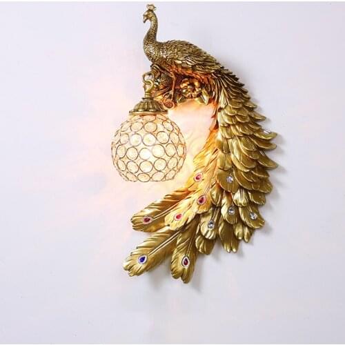 American Retro Peacock Wall Lamp Modern Home Lighting Modern Resin Decoration Wall Light Bedroom Corridor Aisle Wall Sconce Lamp