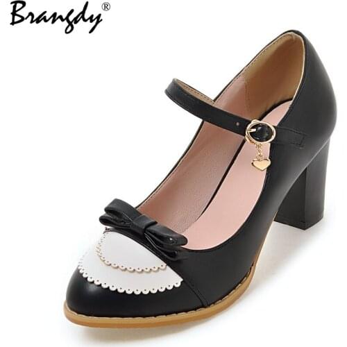 Autumn Women High Heels Pumps Mary Janes Square Toe Shallow Sweet Ladies Shoesl Buckled Wedding shoes Sapato Feminino