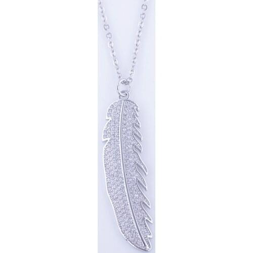 Unique Micro Pave Zircon Crystal Leaf Charms Necklaces & Pendants Handmade Copper Long Necklace For Women Bijoux Collier Chaine