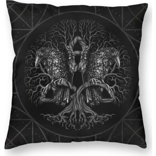 Tree Of Life Yggdrasil With Ravens Vikings Pillowcase Printed Polyester Cushion Cover Decor Viking Throw Pillow Case Cover Home