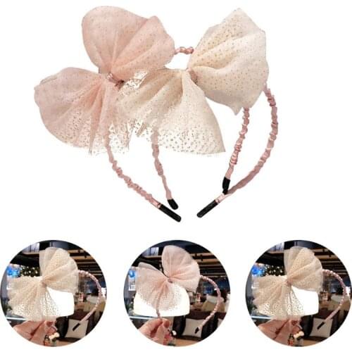 Kids Girl Princess Lace Headband Sweet Glitter Sequins Big Mesh Bowknot Hair Hoop Birthday Party Wrapped Cloth Headdress