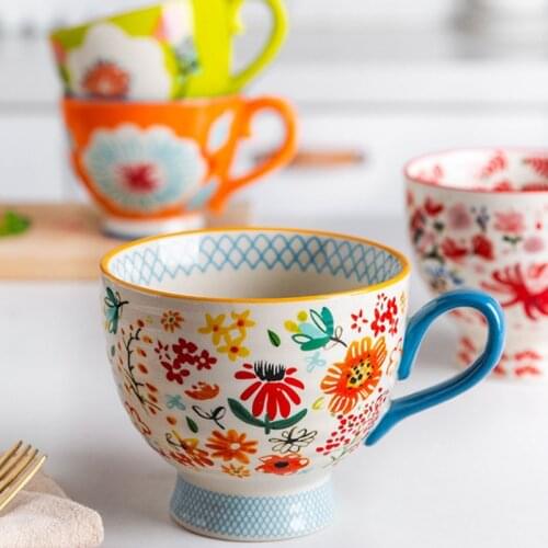 European retro ceramic mug breakfast cereal cup family couple large capacity tea cup coffee cup mugs coffee cups