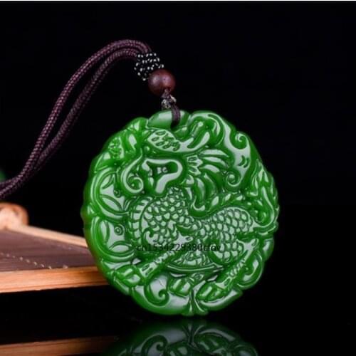 Chinese Green Jade Kirin Pendant Necklace Fashion Charm Jewelry Carved Amulet Gifts for Women Men Sweater Chain