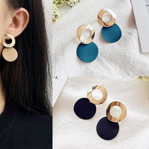 Korean New Style Drop Dangle Earrings for Women Girls Acrylic Resin Hollow Round Blue Black White Geometry Paint Free Shipping