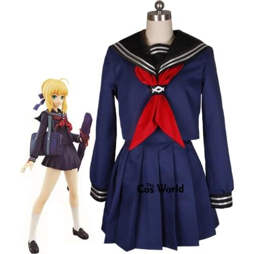 Fate Zero stay night Saber Arturia Pendragon Sailor Suit School Uniform Tops Dress Outfit Anime Cosplay Costumes
