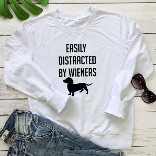 Easily Distracted By Wieners Sweatshirt Cute Women Long Sleeve Dachshund Lover Pullovers Funny Dog Mom Gift Sweatshirts