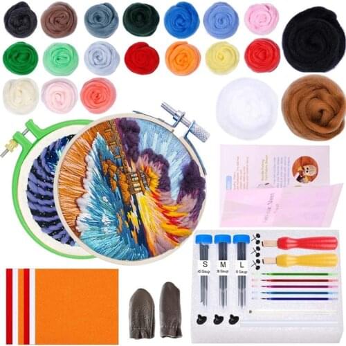 LMDZ Needle Felting,Felting Kit with 80g Wool Roving Needle Felting, Felt Fabric Sheet, Embroidery Hoop, Felting Needles