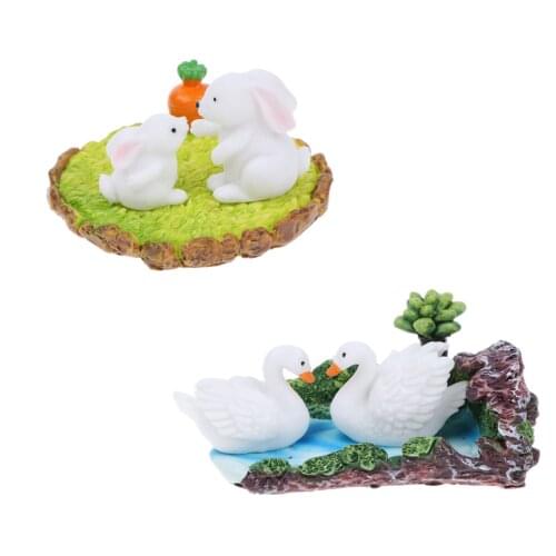 3Pcs/Set Micro Rabbit Swan Christmas Figurine Miniature Ornaments for DIY Fairy Garden Small Plants Decoration