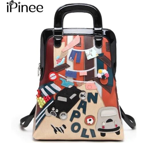 IPinee Multifunction Casual Women Bags Cartoon Design Leather Printing Shoulder Messenger Bags School Bag For Girls