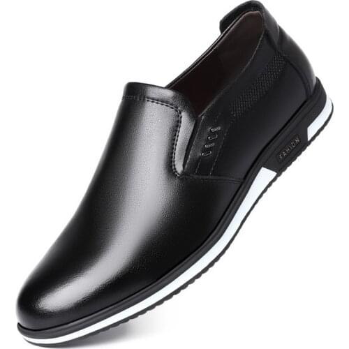 Men Casual Shoes Flat Fashion Autumn Spring Genuine Leather Driving Male Slip On Solid Outdoor Shallow Loafers Work Business
