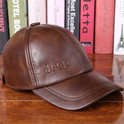 2017 New Genuine Leather Hat Male Cowhide Autumn Winter Casual Cap Adult Thermal Middle Age Baseball Cap Hat for Man B-7251