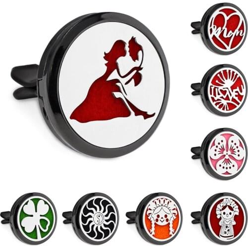 New Arrival Boy and Girl Black 30mm Magnet Open Essential Oil Car Vent Clip Perfume Diffuser Locket Free 10 Pads