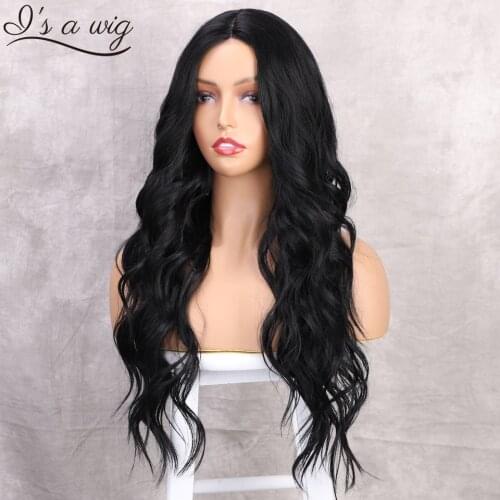 Is a wig Synthetic Natural Wave Wigs Long Black Wigs for Black Women Middle Part Looking Female Daily Party Hair