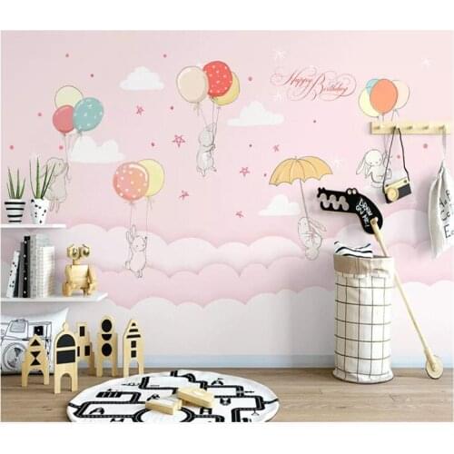 Hand-painted personality papel de parede wallpaper Nordic small fresh cloud rabbit children room decorative painting