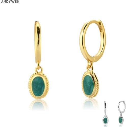 ANDYWEN 925 Sterling Silver Gold Labradorite Green Drop Earring 2020 Fine Jewelry Rock Punk Piercing Spain Trend Summer Jewelry
