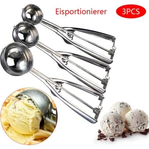 3Pcs Stainless Steel Ice Cream Scoop 4/5/6cm Spring Handle Cookie Scoop Home Mash Fruit Tool Kitchen Decoration Cuisine Gadget