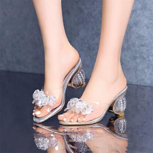 Rhinestone High Heels Women Summer Slippers Sequins High-heeled Crystal Ladies Slippers Summer Basic Women Wedges Slippers