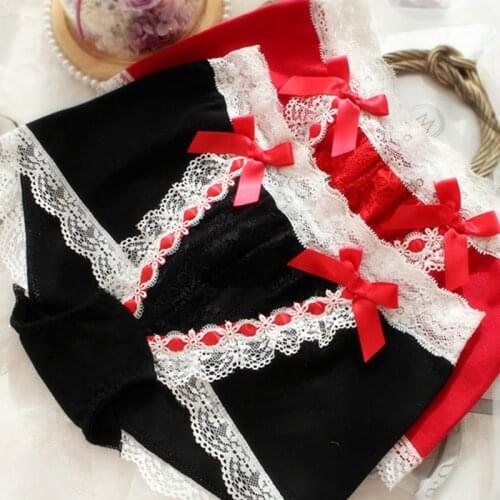 Women Cute Panties Large Sizes New Japanese Kawaii Sexy Lace Red Cotton Underwear Female Plus Size Womens Cotton Briefs 7XL