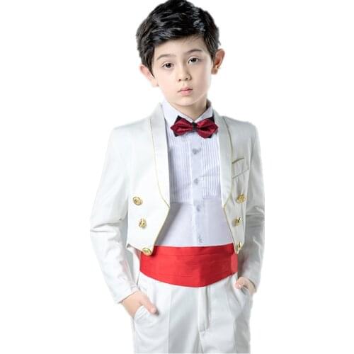 High quality childrens tuxedo boy flower boys suit small host conductor big boy piano costume magic suit 6pcs for 2-13T
