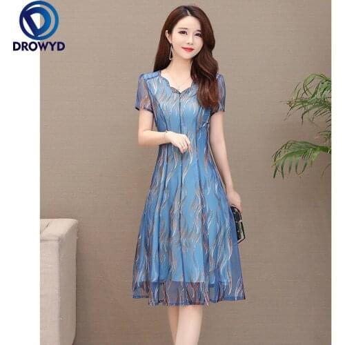 2021 Beach Blue Print Midi Dress for Women Summer Fashion Short Sleeve V-neck Bodycon Dress Elegant Boho Party Dresses Vestidos