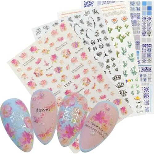 1 Sheet 3D Rose Nail Sticker Blooming Flower Butterfly Ultra-thin Adhesive Decals For Nails Art Decorations Manicure Accessories