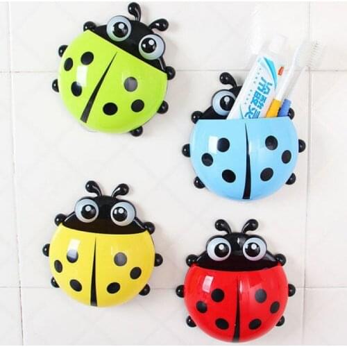 1PCS Ladybug Animal Toothbrush Holder Toothbrush Toothpaste Wall Mount Paste Suction Cup Holder Bathroom Accessories Storage Box