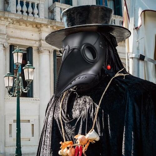 2021 New Steam Punks Plague Doctor Beak Black PU Lether Unisex Mask Halloween Cosplay Corps
