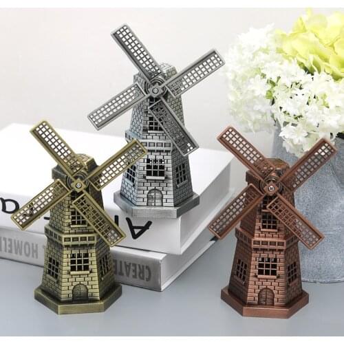 2020 18cm(7 Inch) Antique Bronze Dutch Windmill Model Metal Figurine Dutch Windmill Metal Building Model Desk Decor