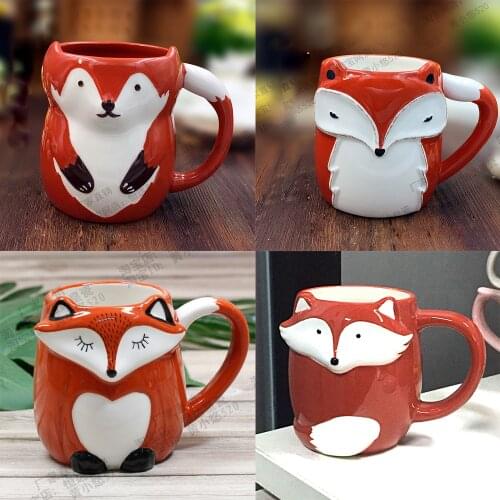 3D Animal Mug Ceramic Creative Cute Fox Coffee Cup Large Capacity Hand Painted Cartoon Ceramics Breakfast Milk Mugs