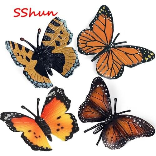 4pc/ Set Children simulation animal insect model toy static solid butterfly plastic decoration scene decoration