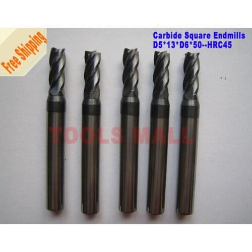 Free Shipping-5pcs D5mm Tungsten Carbide Square End mill Four Flutes HRC45 Milling cutters CNC Spiral Router bits CNC tools