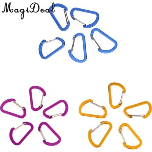 High Quality 5 Piece Outdoor D Ring Carabiner Spring Snap Clip Key Chain Hook Buckle Climbing Caving Hiking Camping Travel