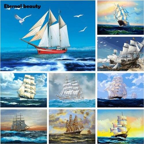 Diamond Painting Ocean Scenery Cross Stitch Kit Sailboat Sailing On The Sea Diamond Rhinestone Embroidery Diamon Mosaic Painting