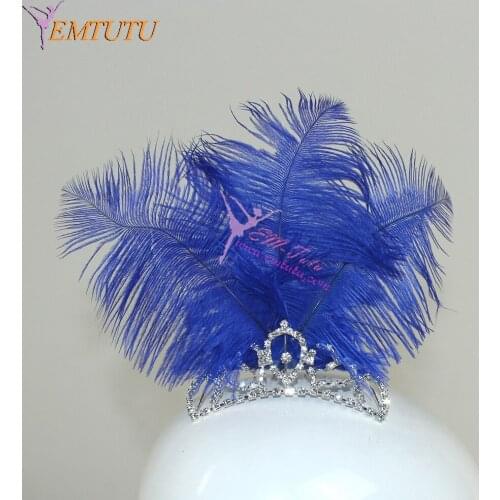 Free Shipping Blue Bird Ballet Headpiece with Tiara Blue Feather Hand Made Nutcracker Ballet Headwear Headdress Hair Accessory