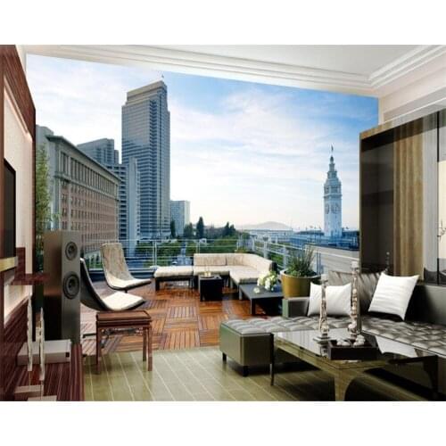 Beibehang custom wall paper city balcony 3D landscape wall living room bedroom TV background Mural wallpaper for walls 3 d