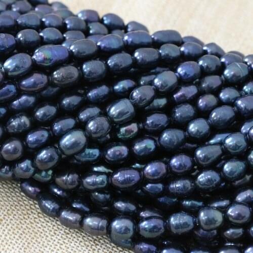 Charms black 7-8mm natural cultured freshwater pearl rice beads women wholesale price loose jewelry making 15inch B1369