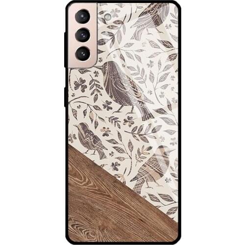 Boho Bird Leaf Floral Folk Autumn Tempered Glass Cover For Samsung Galaxy S21 Ultra S20 FE S8 S9 S10 Plus Note 10 20 Case