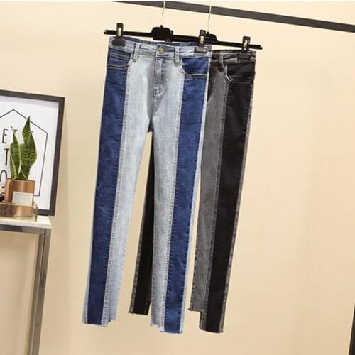 Lente Patchwork Jeans Vrouwen Contrast Kleur Steek Broek Mujer Stretch Skinny Enkellange Denim Vrouwelijke Plus Size Potlood Bro