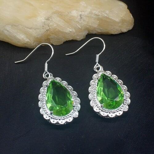 Gemstonefactory Big Promotion Single Unique 925 Silver Green Topaz Handmade Women Ladies Gift Dangle Drop Earrings 20213671