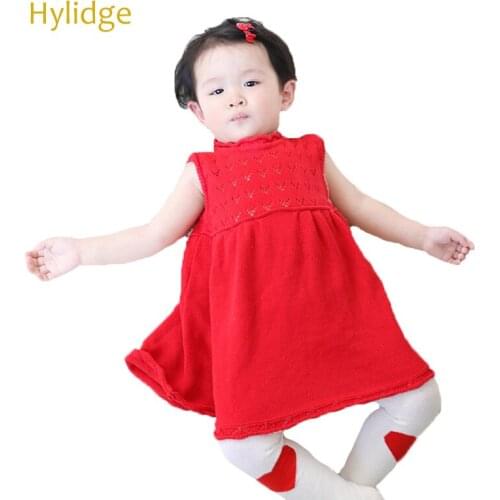 Hylidge Ruffles Collar Sleeveless Baby Girl Dresses Sweet Knitted Dress for Infants Toddlder Spring Autumn Childrens Clothing