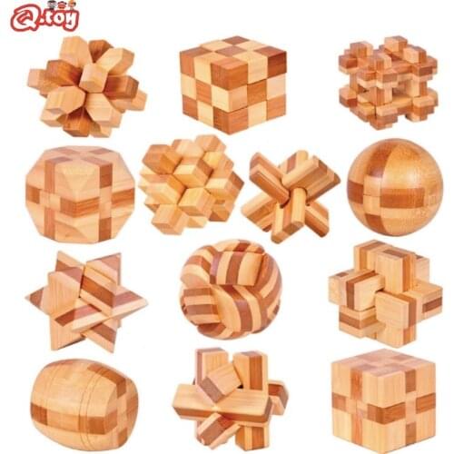 Montessori Toy Kongming lock children Adults Educational Game Bamboo Kongming Lock Series IQ Brain Teaser Wooden Interlocking 3D