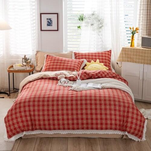 Fashion Color Grid Home Bedding Sets 3/4PC Simple Bed Cover Duvet Cover Sets Queen King Size Quilt Covers With Pillowcase